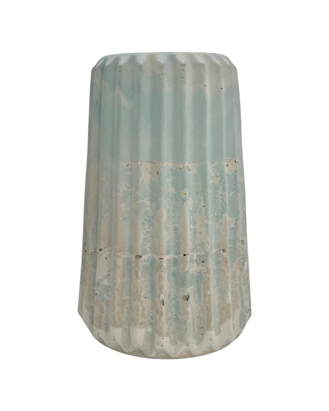 Blue Crackle Layered Striped Cement Vase