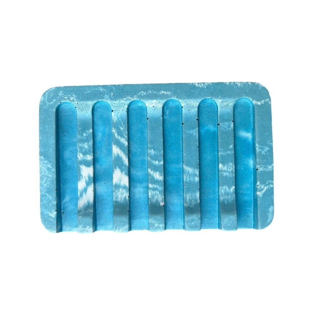 Concrete Soap Dish with Angled Drainage in bright blue