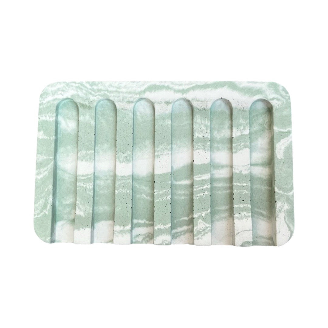 Concrete Soap Dish with Angled Drainage in light green