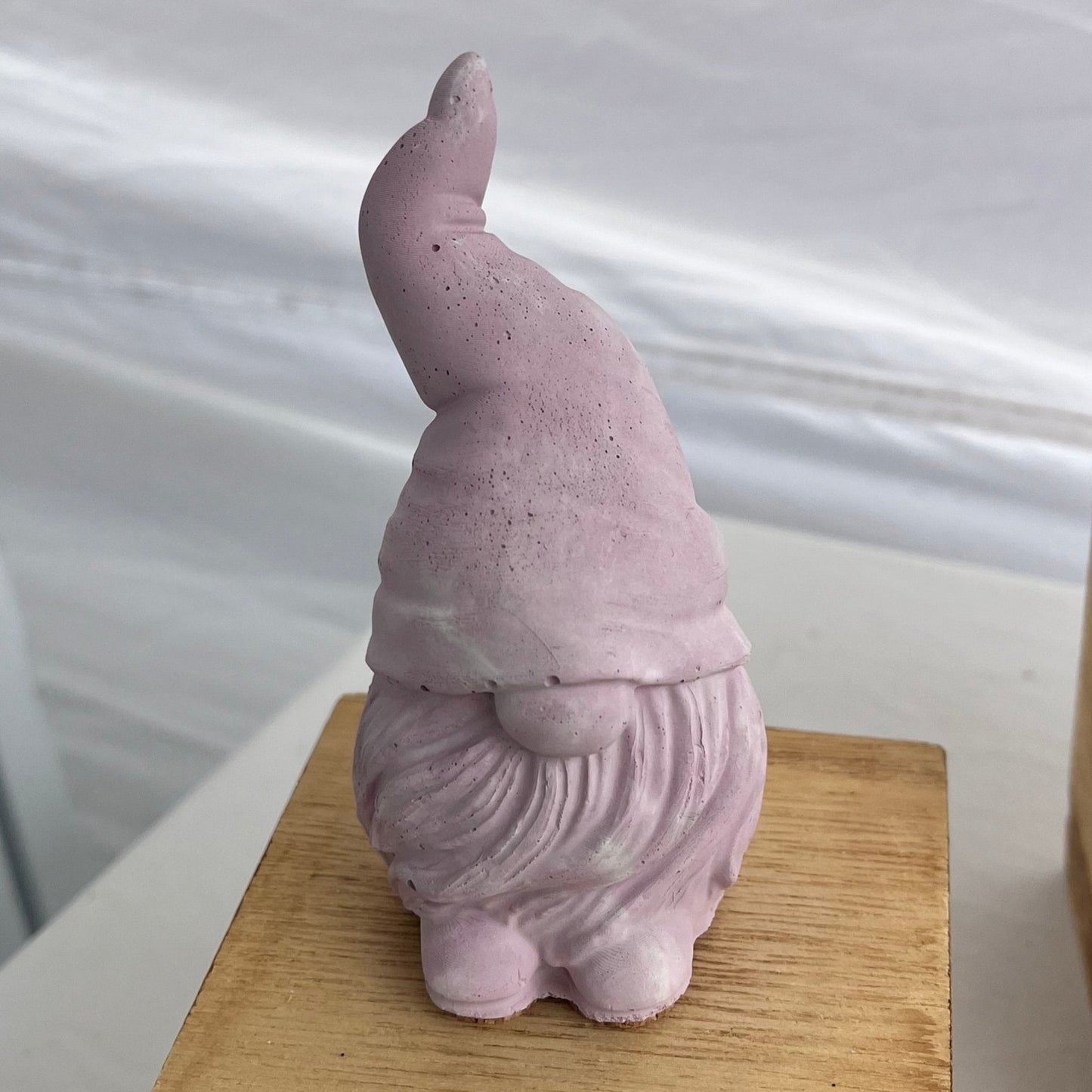 Gnome Figurine in pink and white marbled.