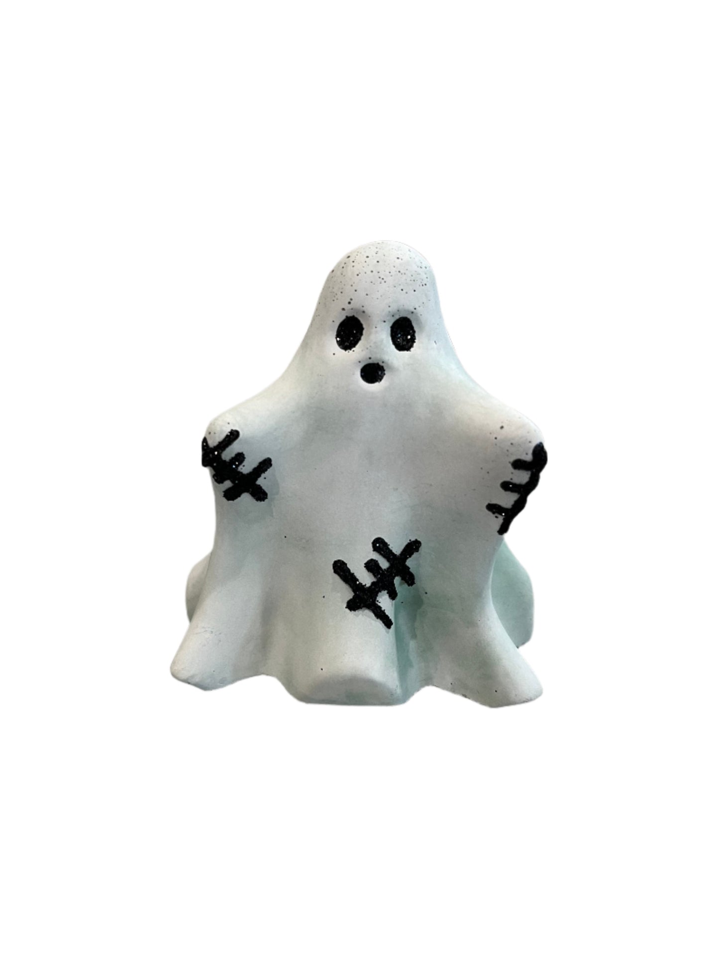 Halloween sheet ghost figurine in light green marbled with stitches. Love Nene Halloween decor.