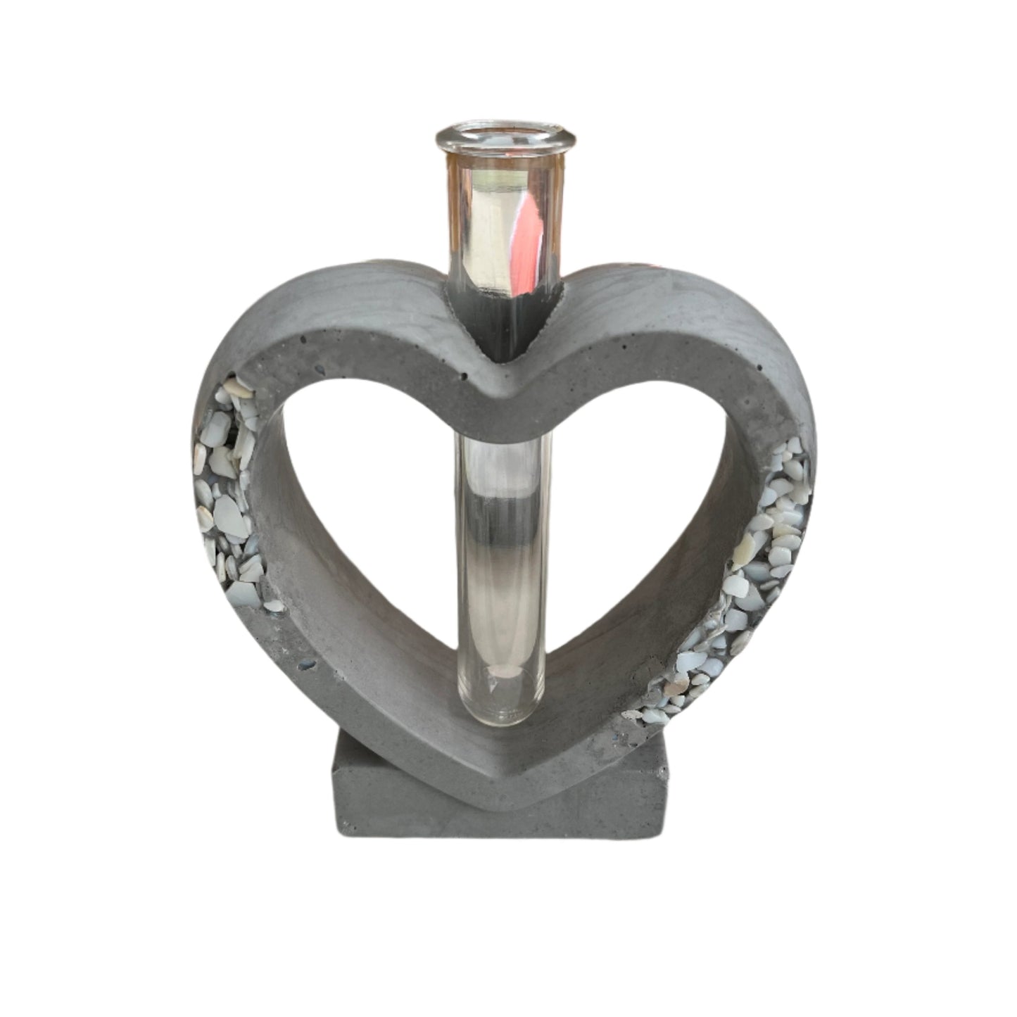 Concrete Heart Propagation Station in Grey with Shell Details. Handmade Cement Propagations and Bud Vases by Love Nene.