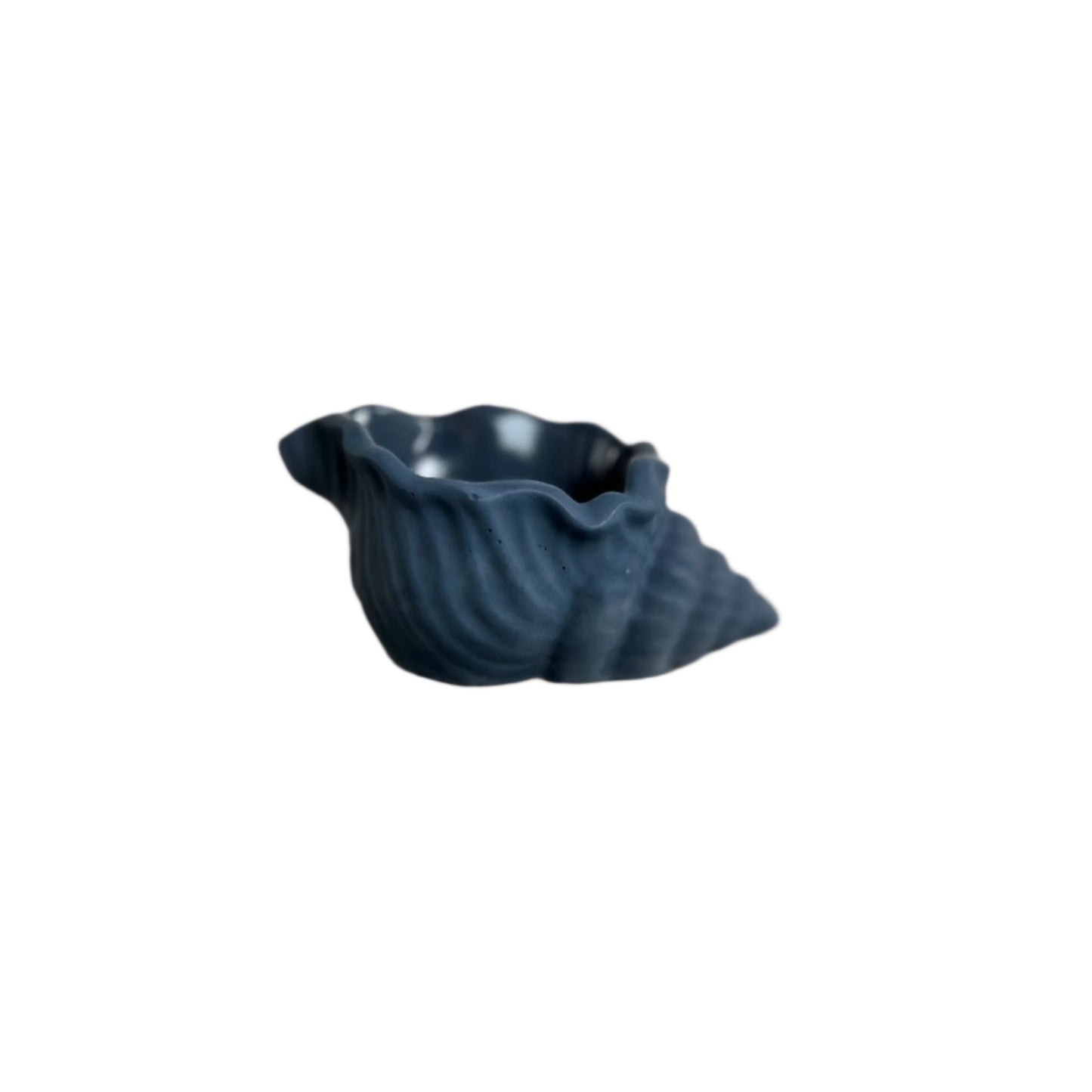 Concrete shell vessel in solid dark blue. Love Nene shell vessels.