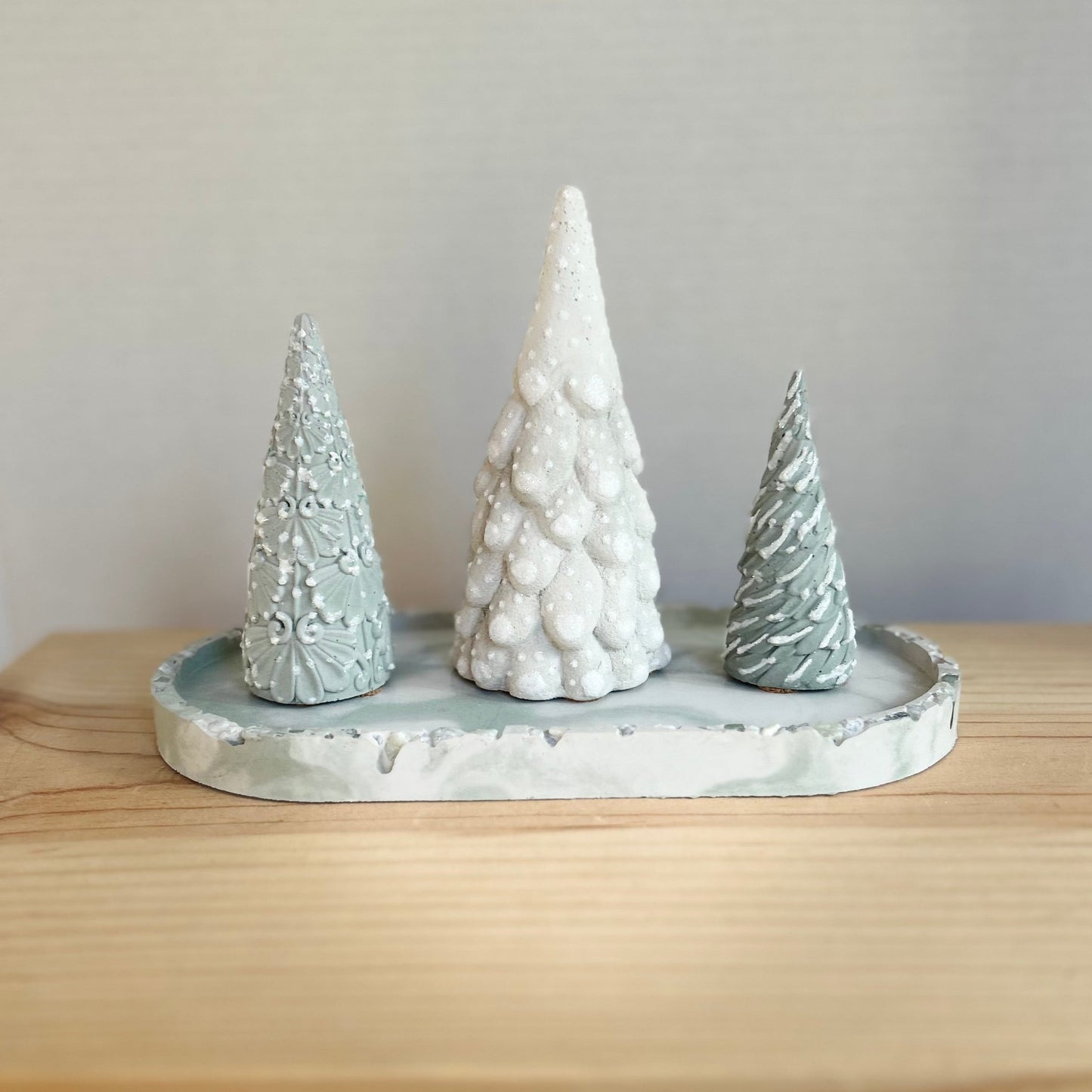 Juniper Christmas Cement Tree in light green. Love Nene Concrete trees.