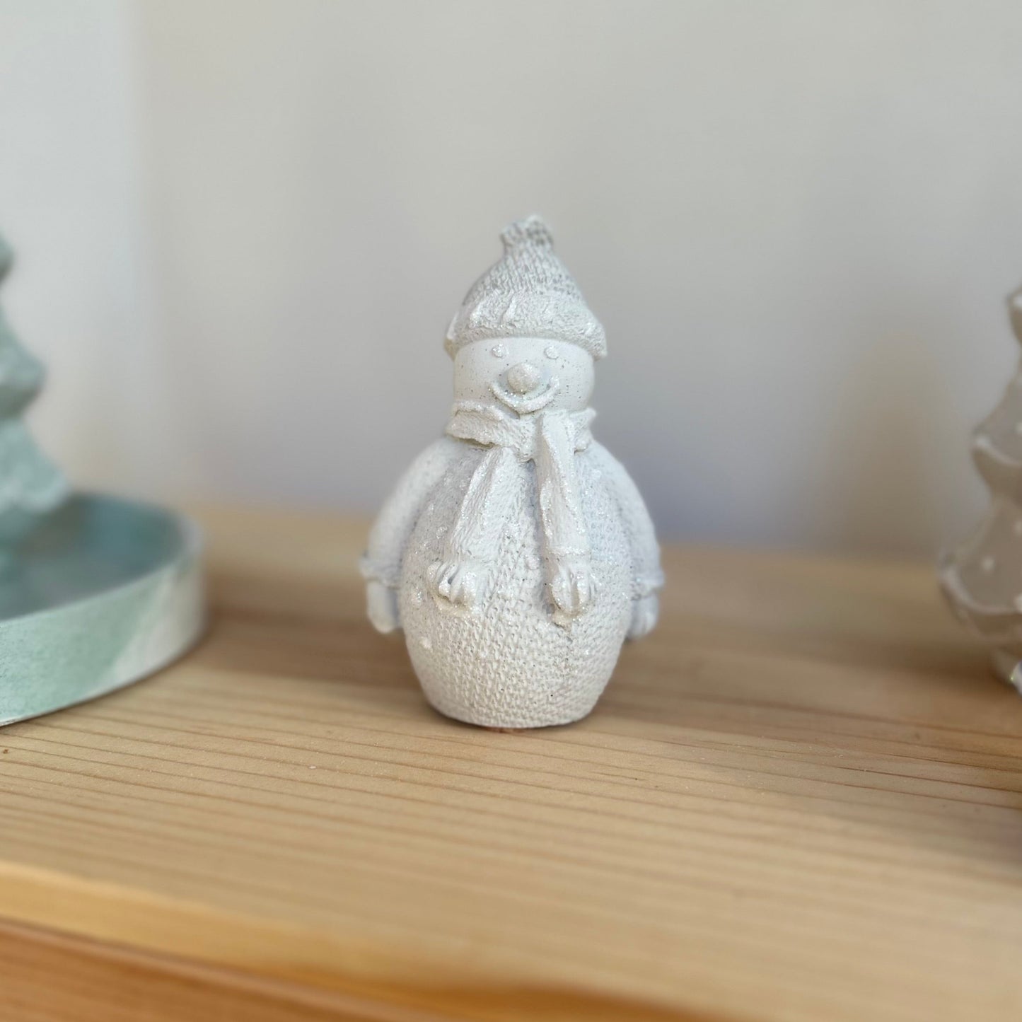 Cement Winter Snowman with scarf, in cream. Love Nene concrete snowman decor.