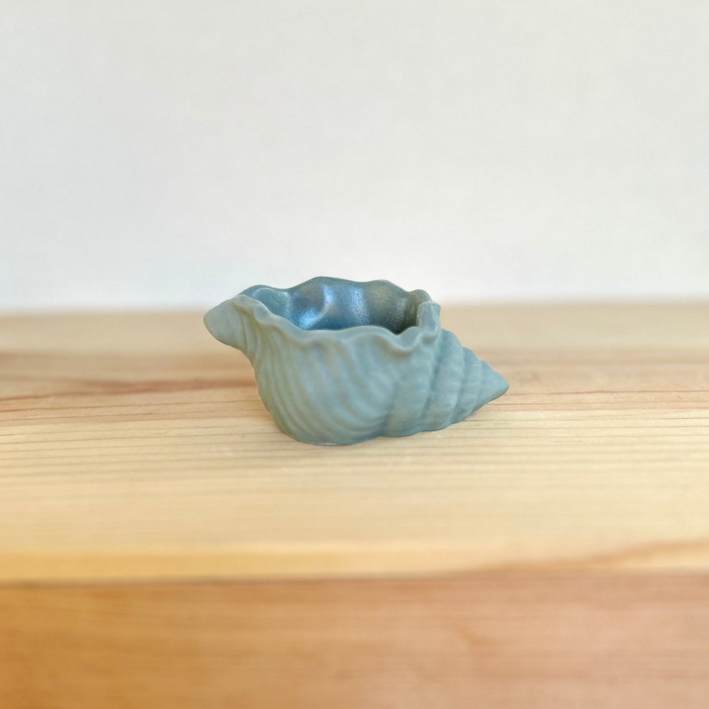 Concrete shell vessel in solid hunter green. Love Nene shell vessels.