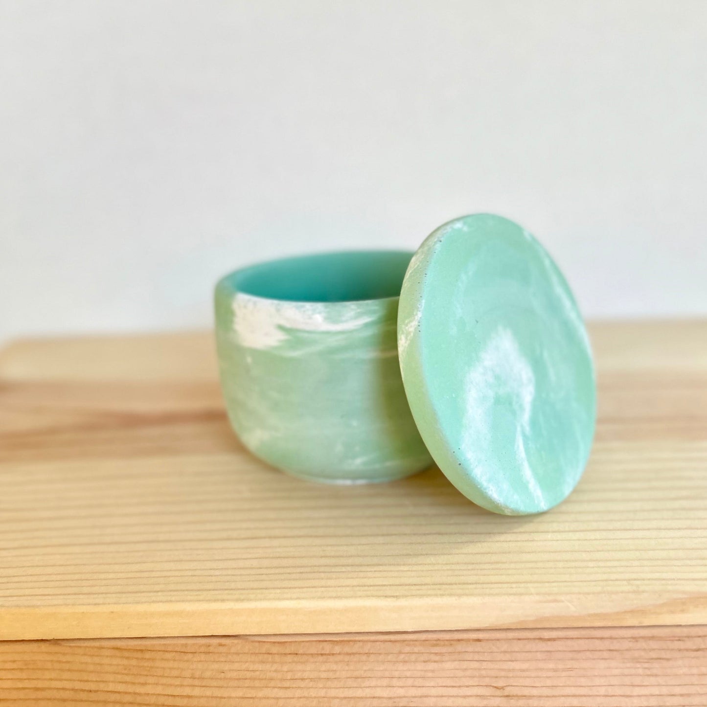 Cement Smooth Jar with Lid in marbled green. Love Nene cement jars.