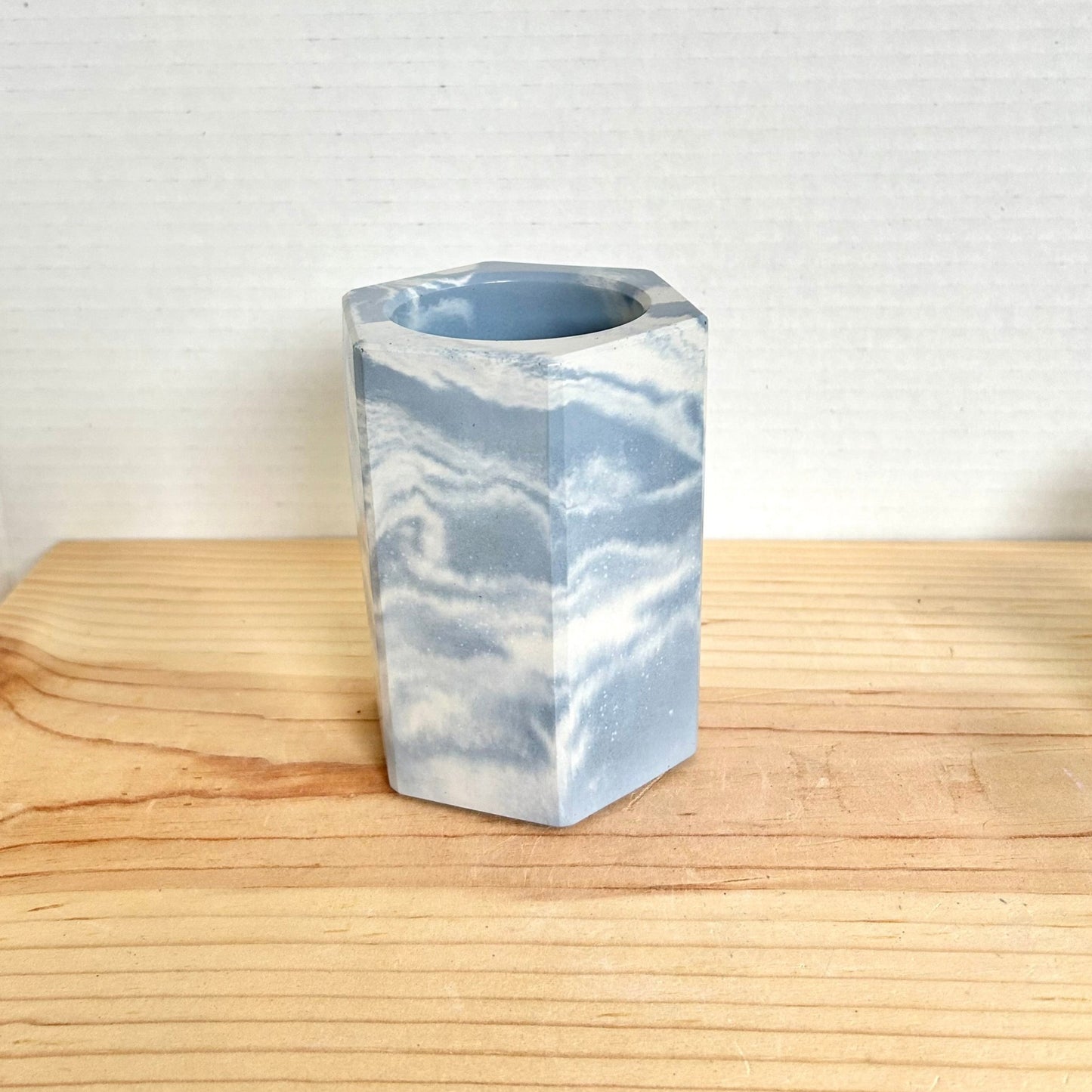 Concrete holder in marbled ice blue. Love Nene concrete pencil holder, pen holder, office organizer, etc.