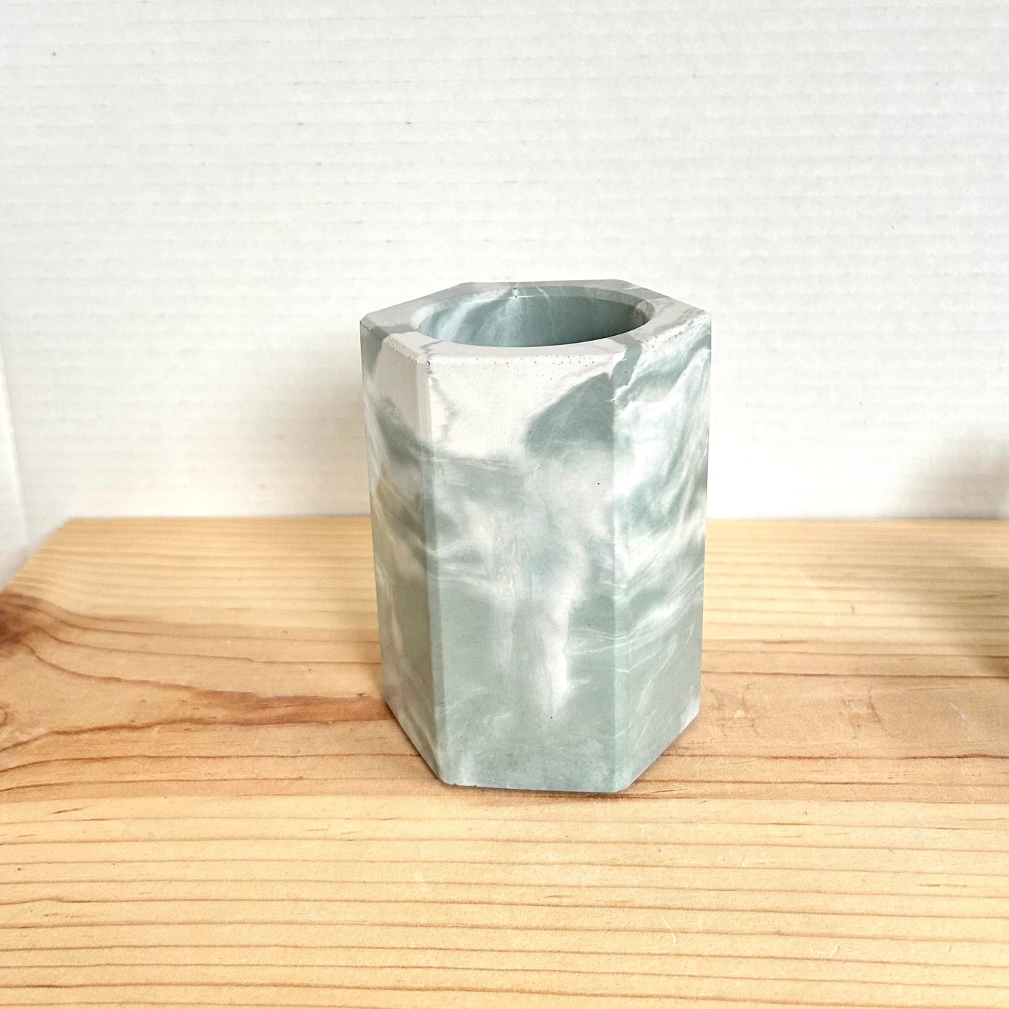 Concrete holder in marbled sage green. Love Nene concrete pencil holder, pen holder, office organizer, etc.
