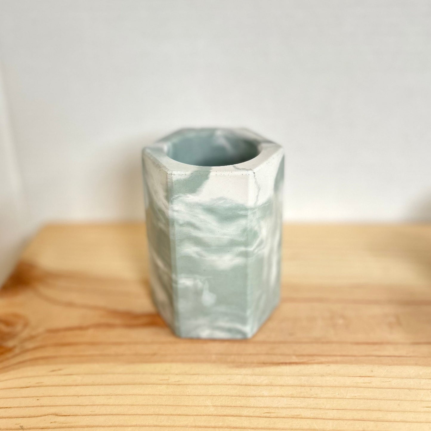 Concrete holder in marbled sage green. Love Nene concrete pencil holder, pen holder, office organizer, etc.