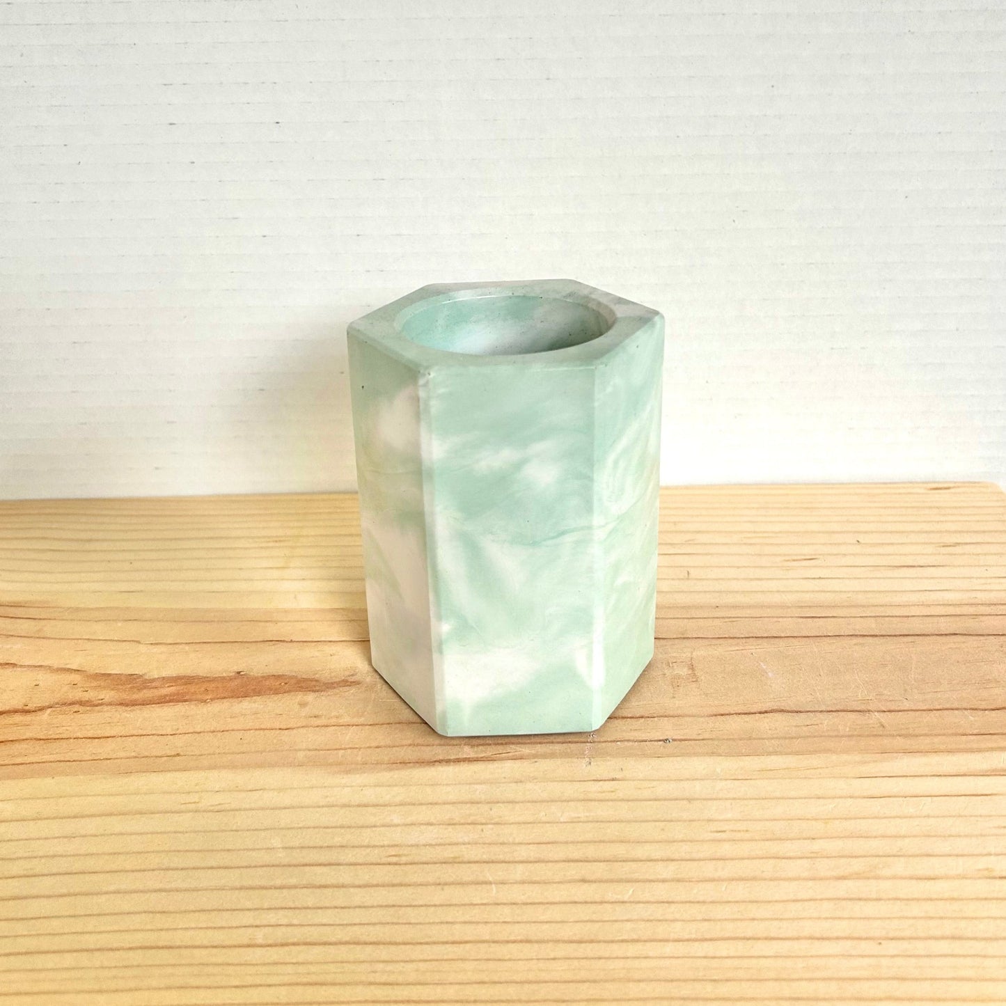 Concrete holder in marbled light green. Love Nene concrete pencil holder, pen holder, office organizer, etc.