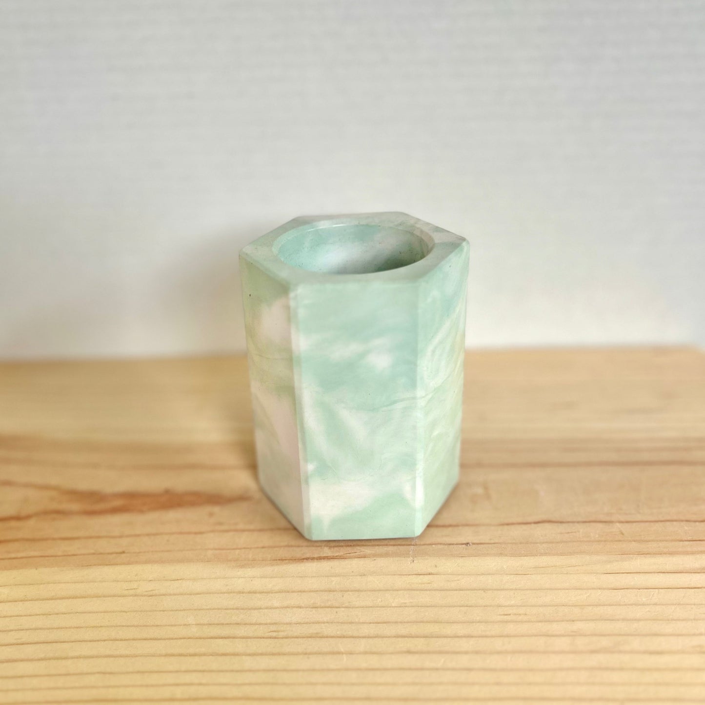 Concrete holder in marbled light green. Love Nene concrete pencil holder, pen holder, office organizer, etc.