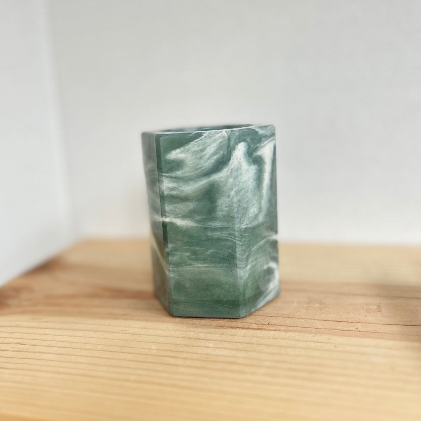 Concrete holder in marbled hunter green. Love Nene concrete pencil holder, pen holder, office organizer, etc.