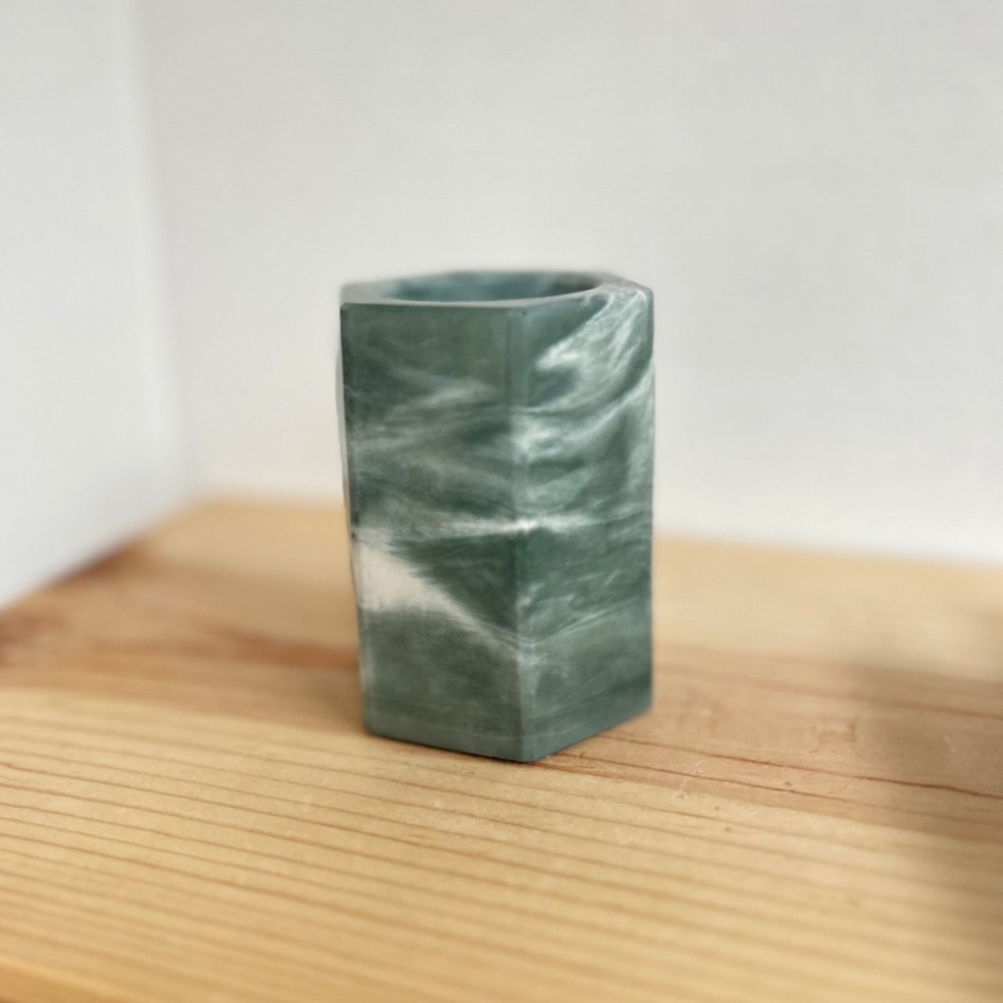 Concrete holder in marbled hunter green. Love Nene concrete pencil holder, pen holder, office organizer, etc.