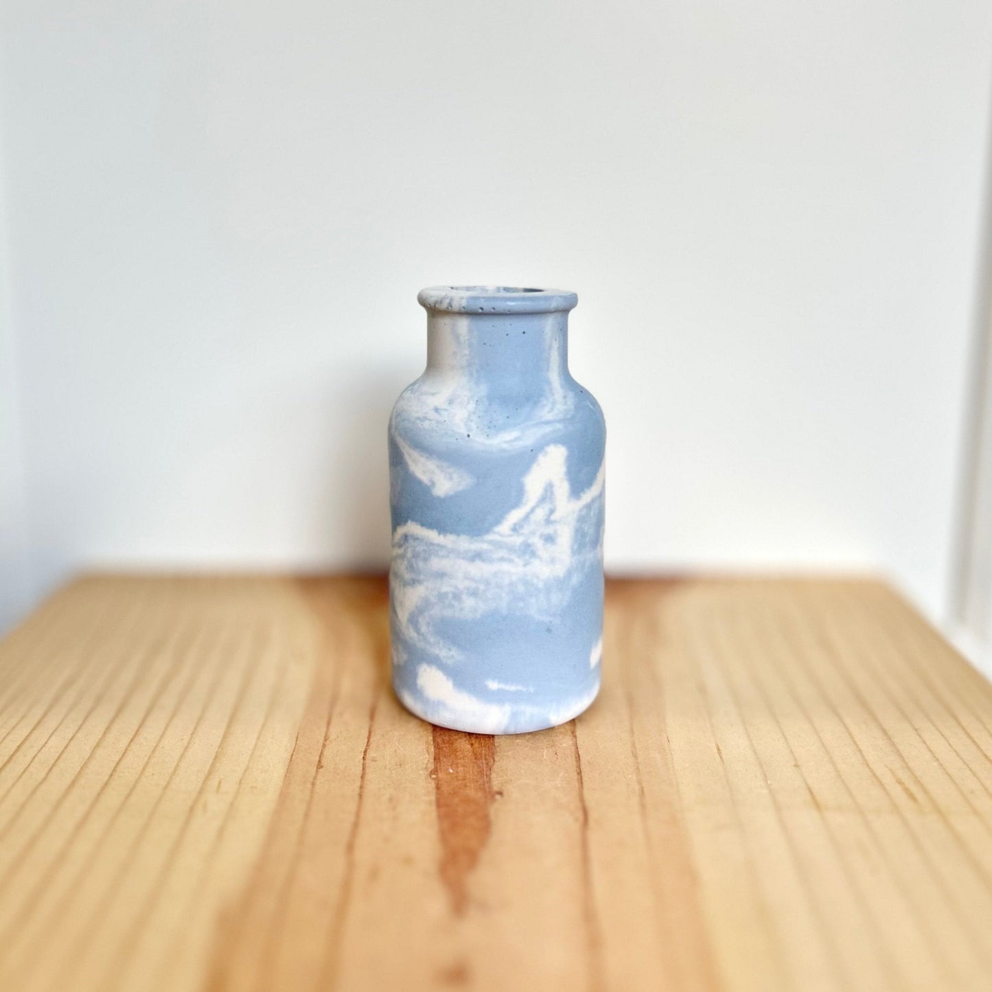 Concrete smooth vase in marbled ice blue. Love Nene concrete home accessories and decor.
