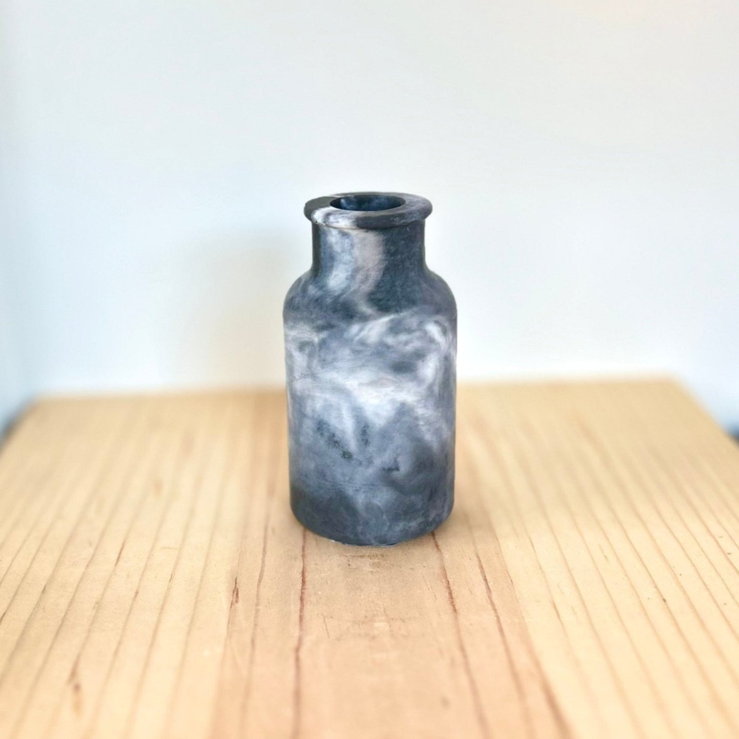 Concrete smooth vase in marbled black. Love Nene concrete home accessories and decor.