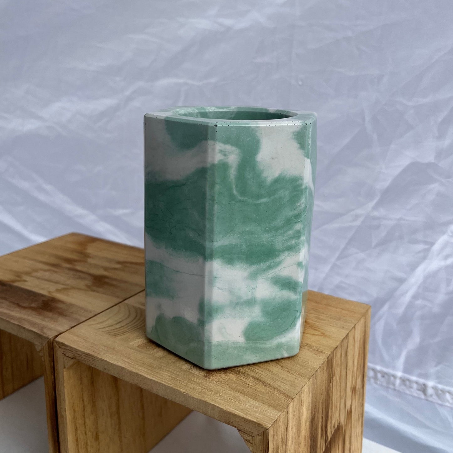 Concrete Jar or vase in marbled green. Love Nene concrete jars.