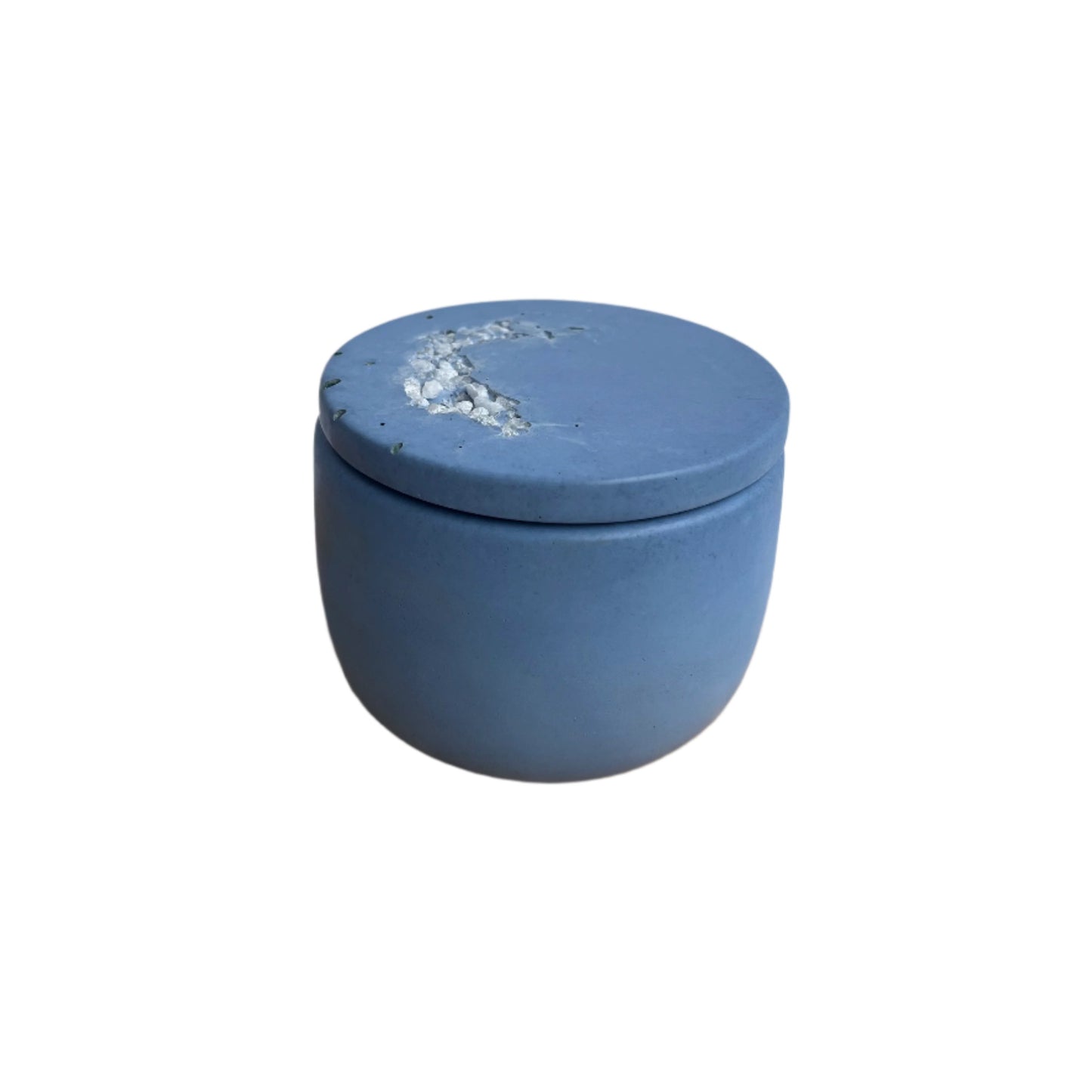 Smooth jar with stone detailed lid in Provence blue. Concrete jars by Love Nene.
