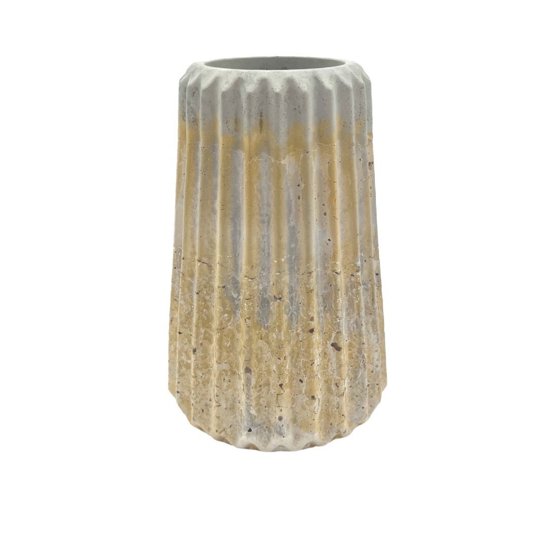 Yellow Crackle Layered Striped Cement Vase