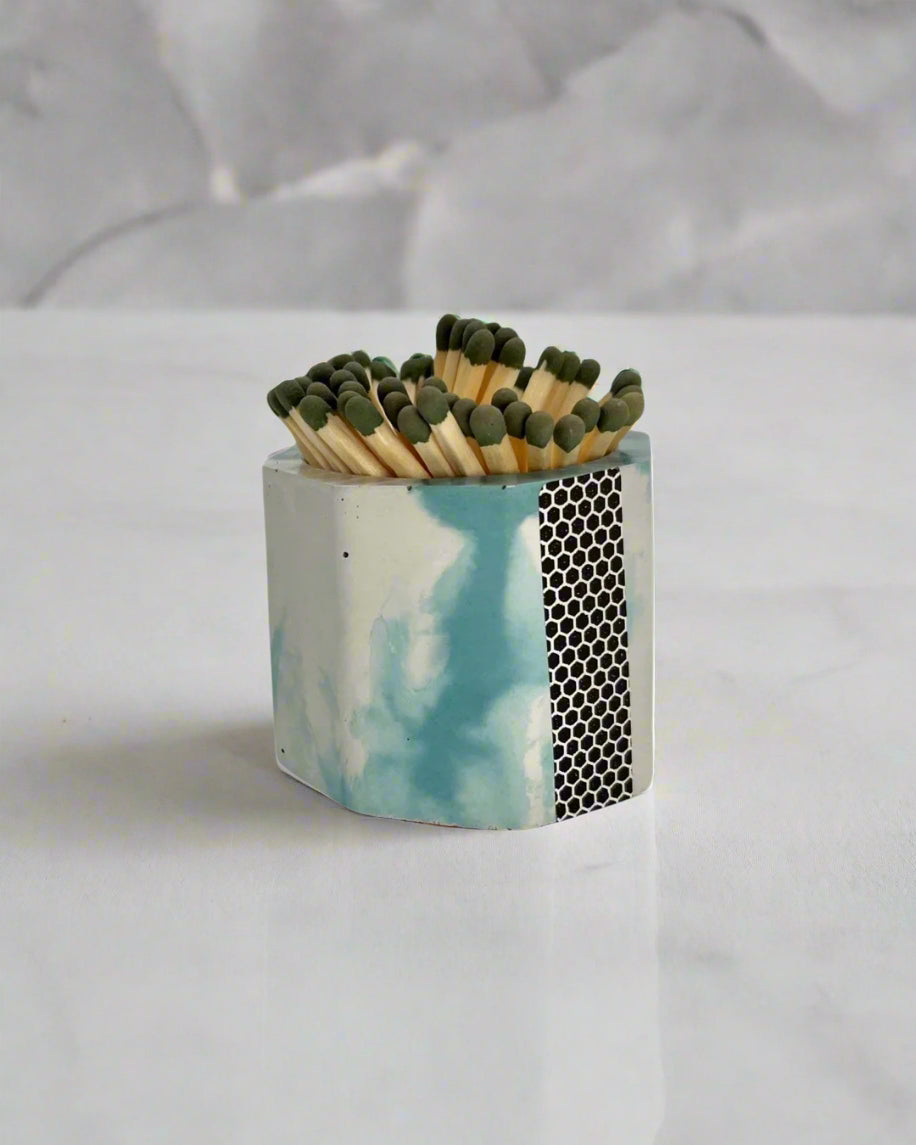 Blue Octagon Concrete Match Holder