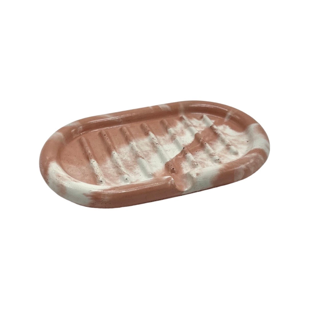 Concrete Soap Dish in Marbled Dusty Terracotta. Love Nene Cement Soap Dishes.
