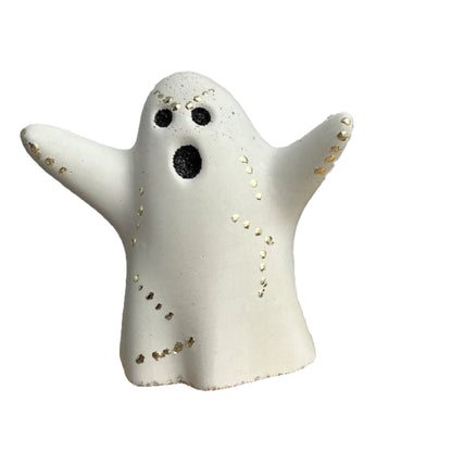 Halloween Ghost Figurine with Gold Details and Black Eyes by Love Nene.