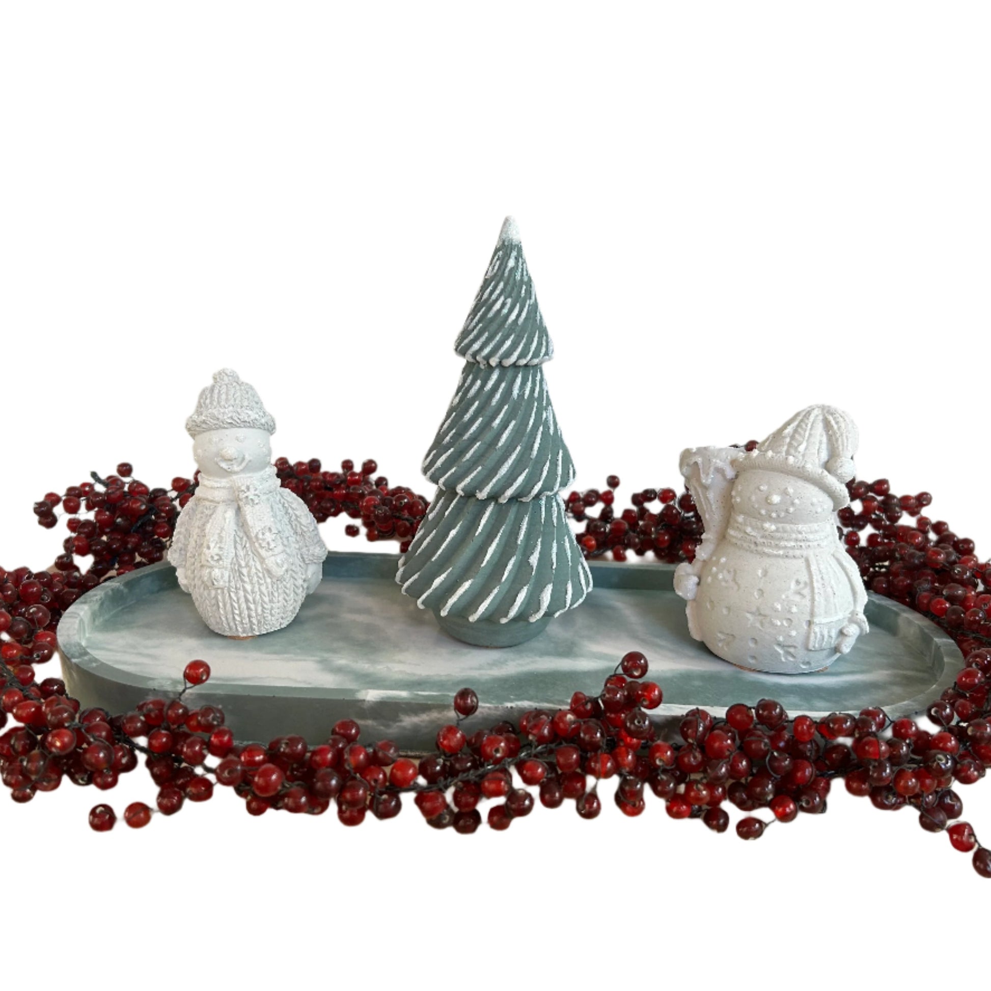 Cement Christmas Snowman and Concrete trees. Holiday Decor and gifts by Love Nene!