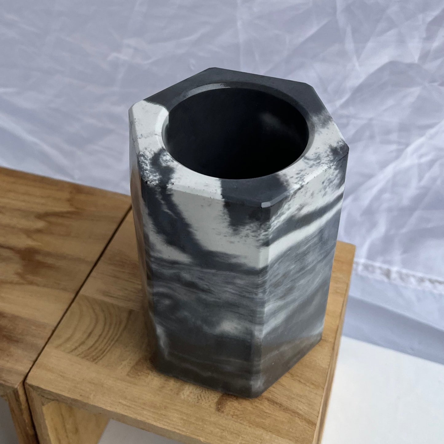 Concrete Jar or vase in black and white marbled. Love Nene Cement Jars.