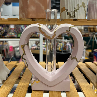 Concrete heart propagation station with gold details. Handmade cement propagations by Love Nene. 