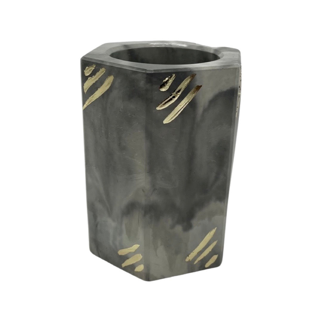 Grey Concrete Hexagon Holder with Gold Foil Details