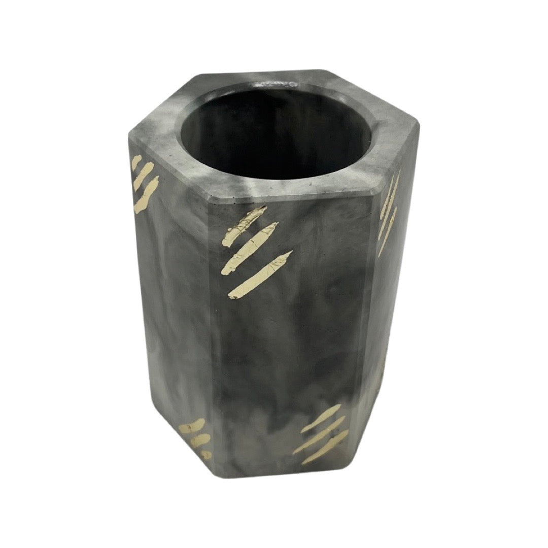 Grey Concrete Hexagon Holder with Gold Foil Details