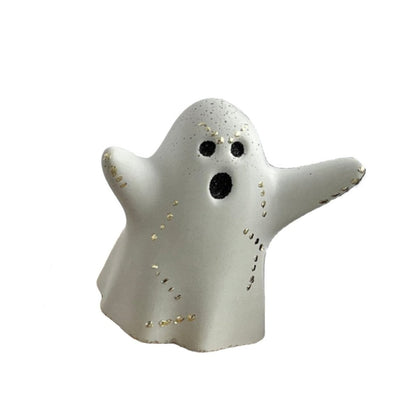 Halloween Ghost Figurine with Gold Details and Black Eyes by Love Nene.