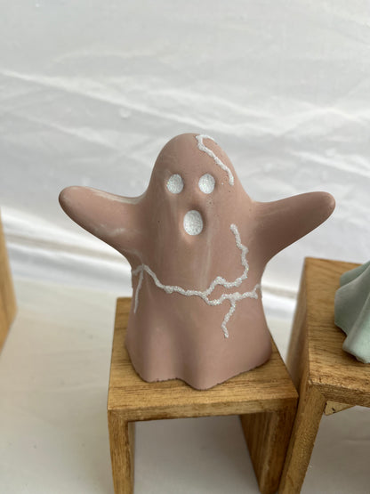 Halloween Ghost Figurine with Lightning Strike in dusty terracotta