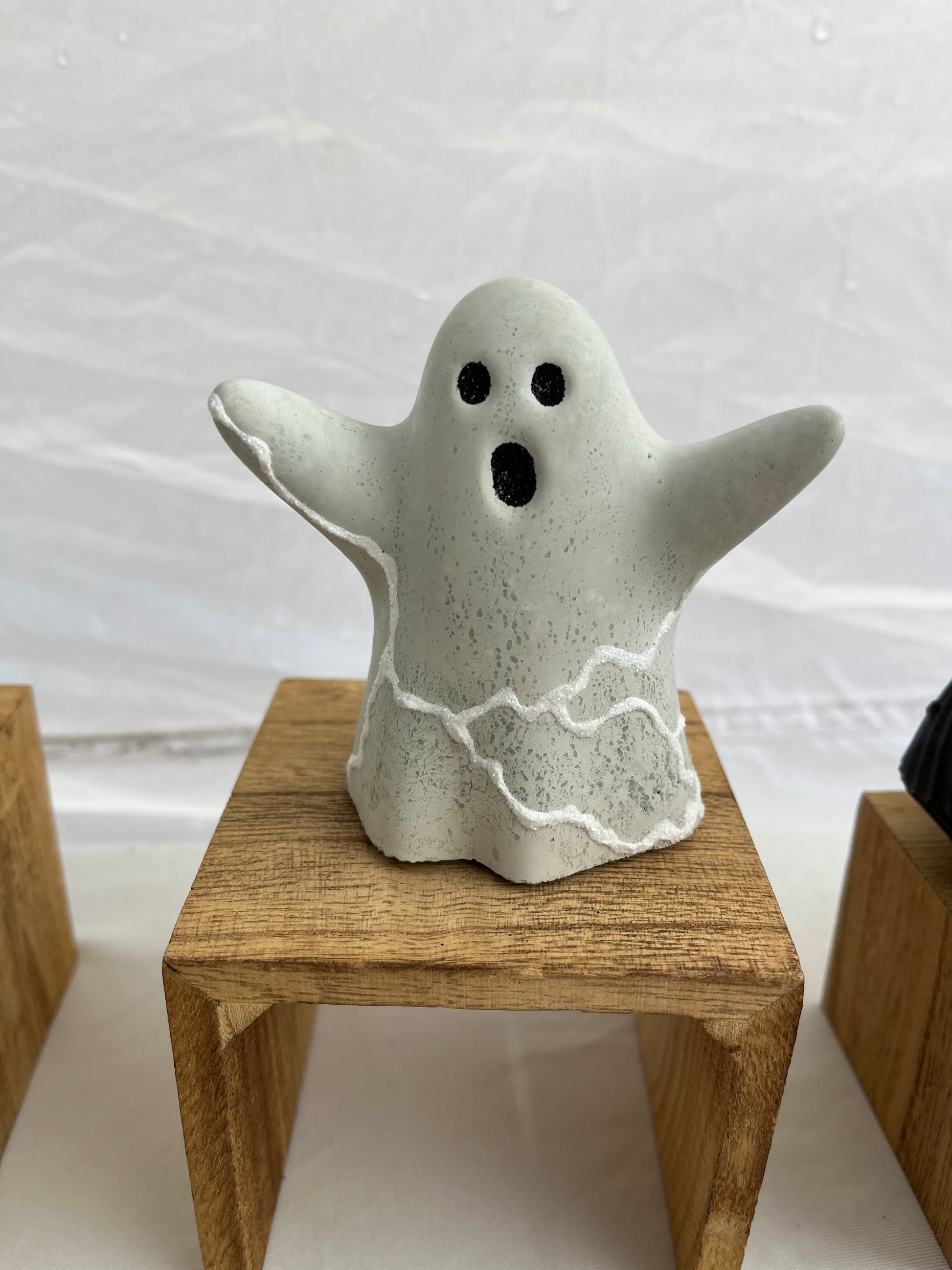 Halloween Ghost Figurine with Lightning Strike in white