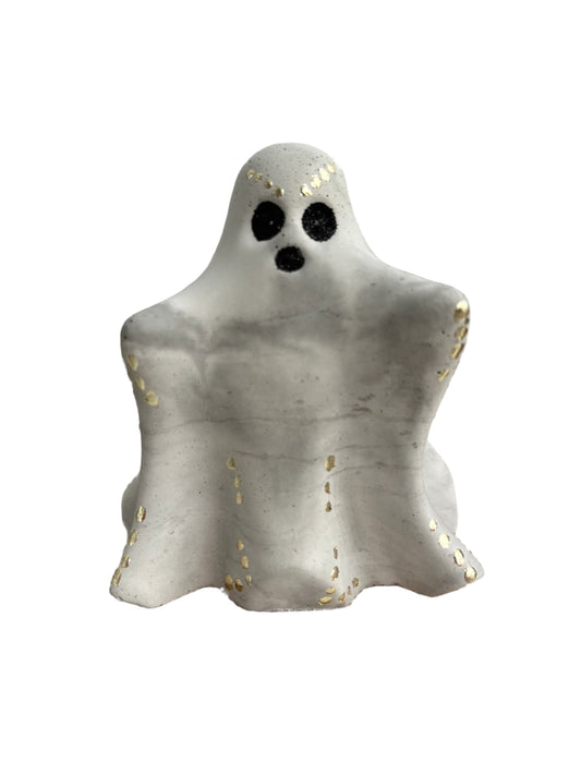 Halloween Ghost Figurine with Gold Details and Black Eyes. Halloween Tablescape decor by Love Nene.