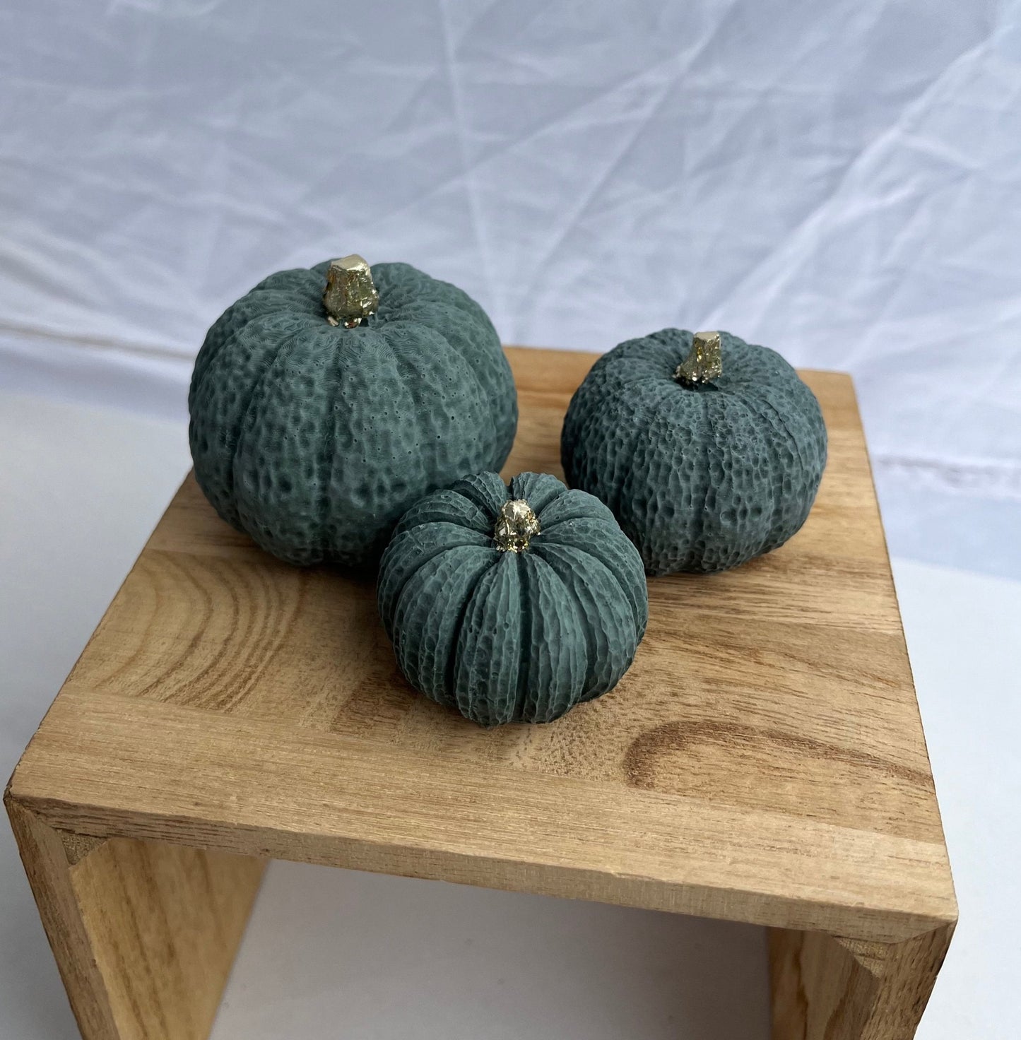 Halloween Small Set of Pumpkins in Hunter Green. Cement Pumpkin Decor by Love Nene.