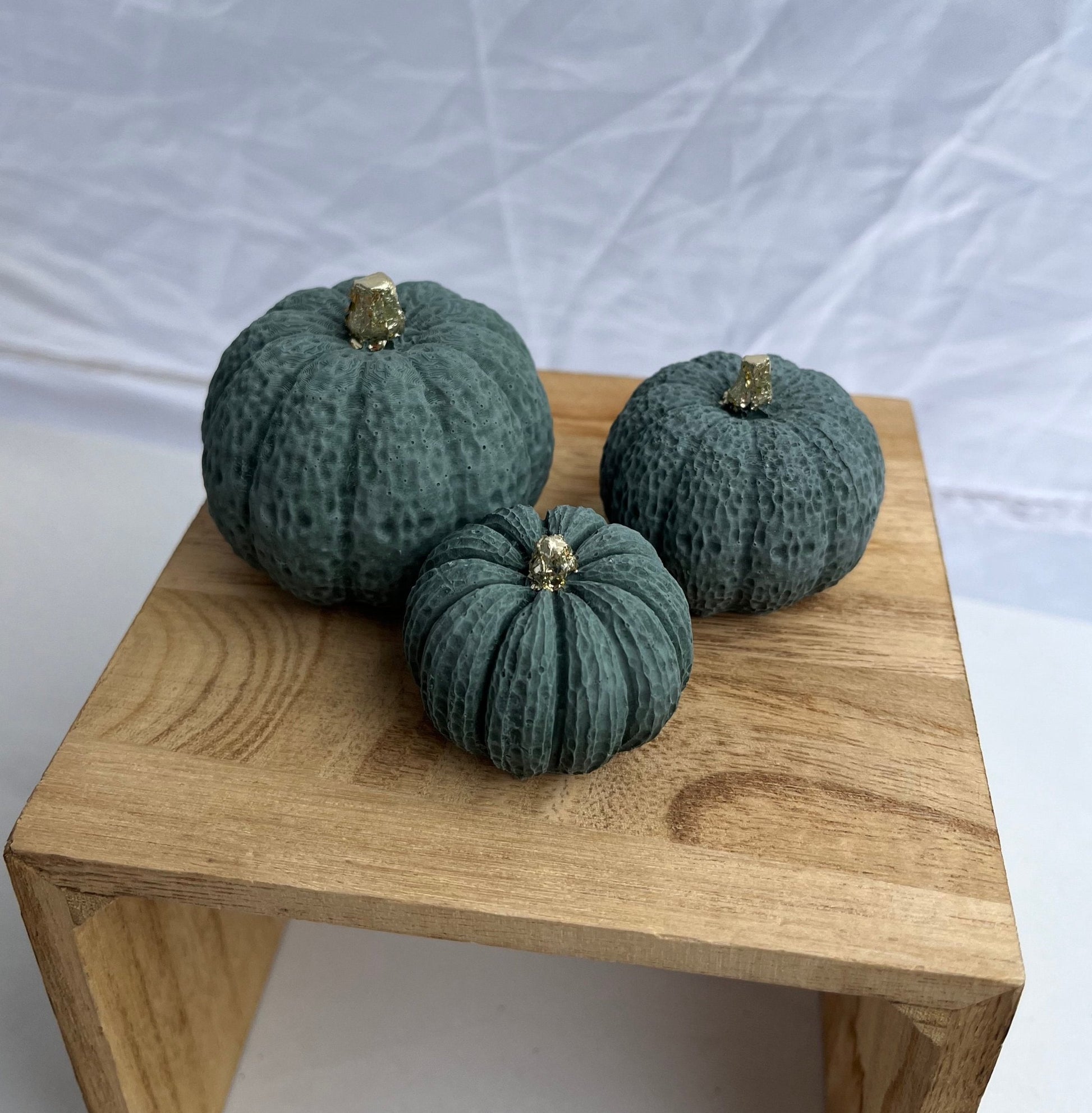 Halloween Small Set of Pumpkins in Hunter Green. Cement Pumpkin Decor by Love Nene.