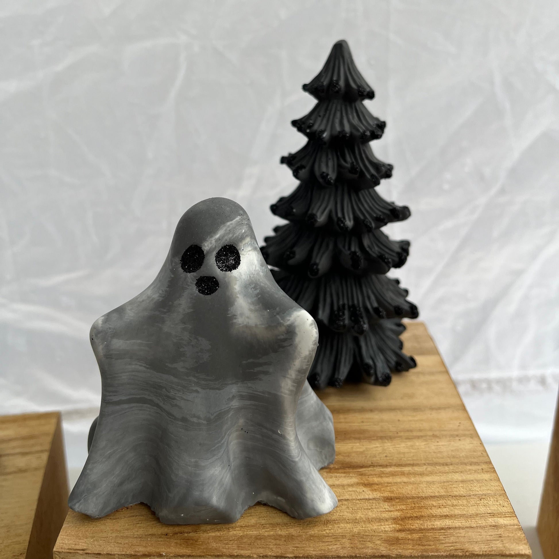 Halloween Ghost Figurine in charcoal and white marbled. Halloween tablescape decor by Love Nene.