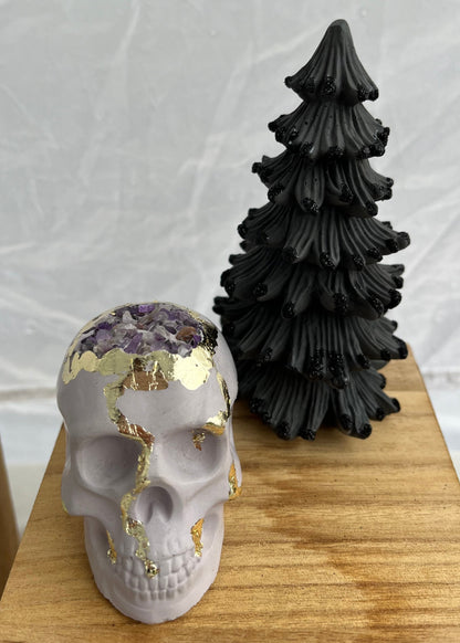 Halloween Skull with Gold and Amethyst. Love Nene Halloween Decor. 