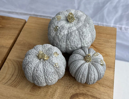 Halloween Small Set of Pumpkins in Grey and Cream Marbled.