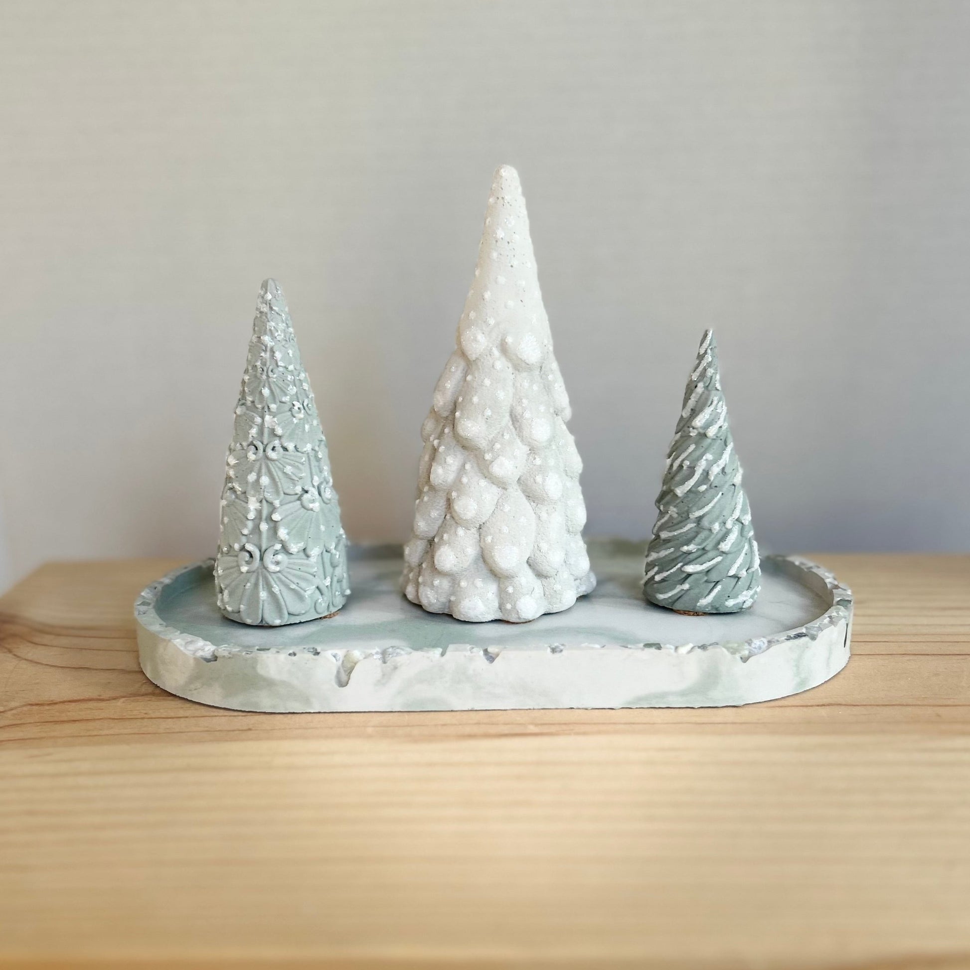 Juniper Christmas Cement Tree in light green. Love Nene Concrete trees. 