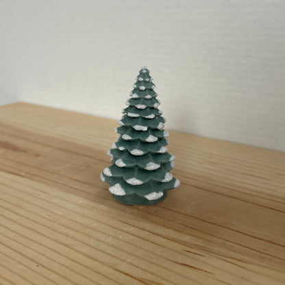 Norway Spruce small concrete Christmas tree in hunter green with snow details. Xmas Tree Decor by Love Nene.