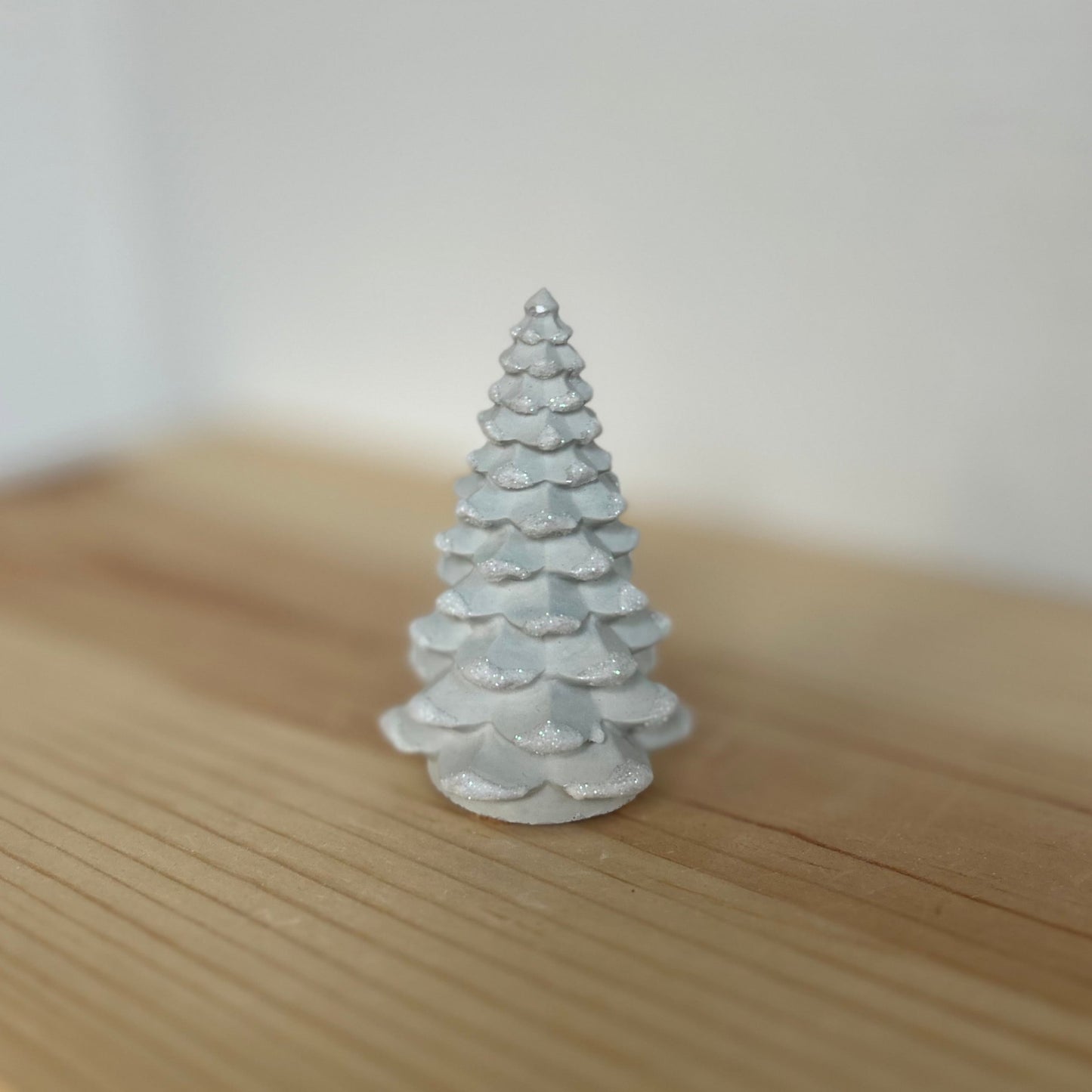 Norway Spruce small concrete Christmas tree in cream with snow details. Xmas Tree Decor by Love Nene.