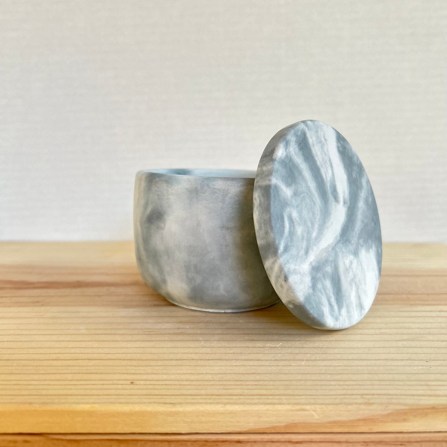 Cement Smooth Jar with Lid in marbled sage green. Love Nene cement jars.