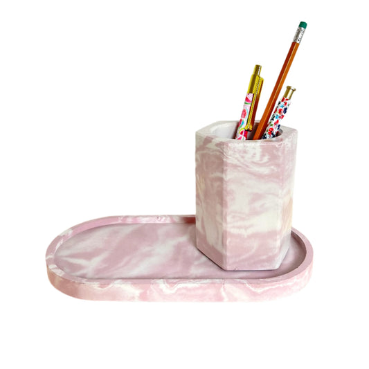 Concrete holder in marbled pink. Love Nene concrete pencil holder, pen holder, office organizer, etc.