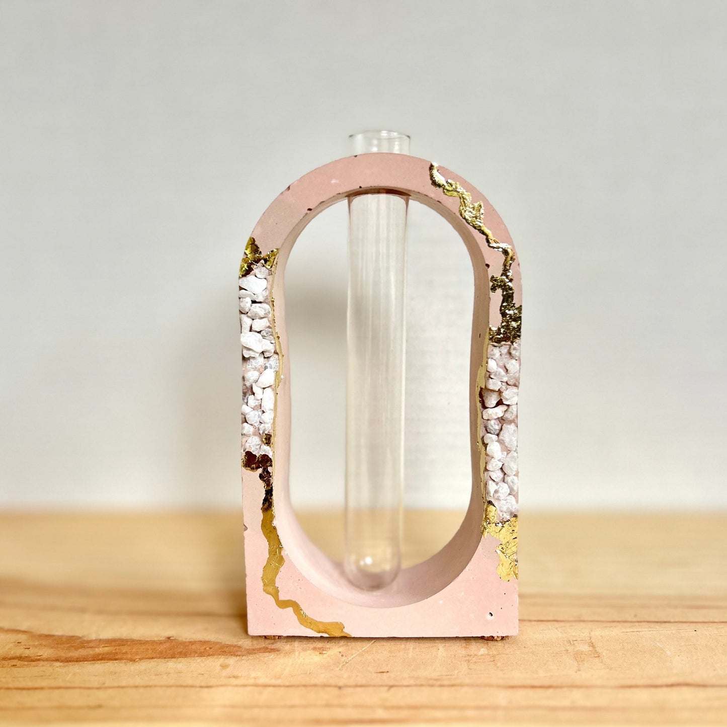 Concrete Arch Propagation Station in pink with Gold & Stone Details.