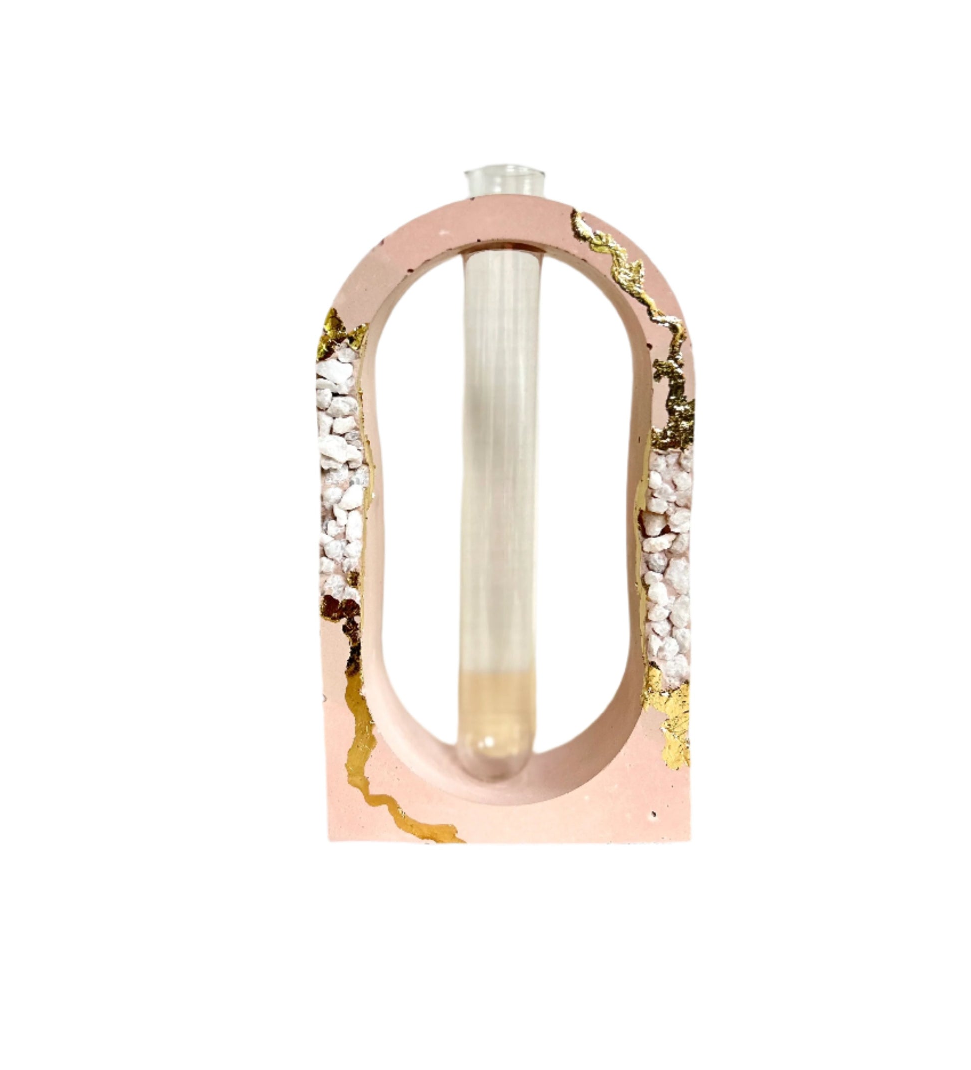 Concrete Arch Propagation Station in pink with Gold & Stone Details.