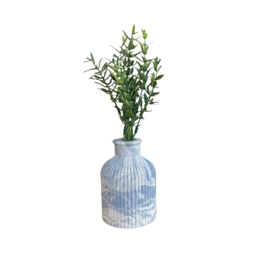 Small  striped cement vase in marbled ice blue. Home decor and accessories by Love Nene.