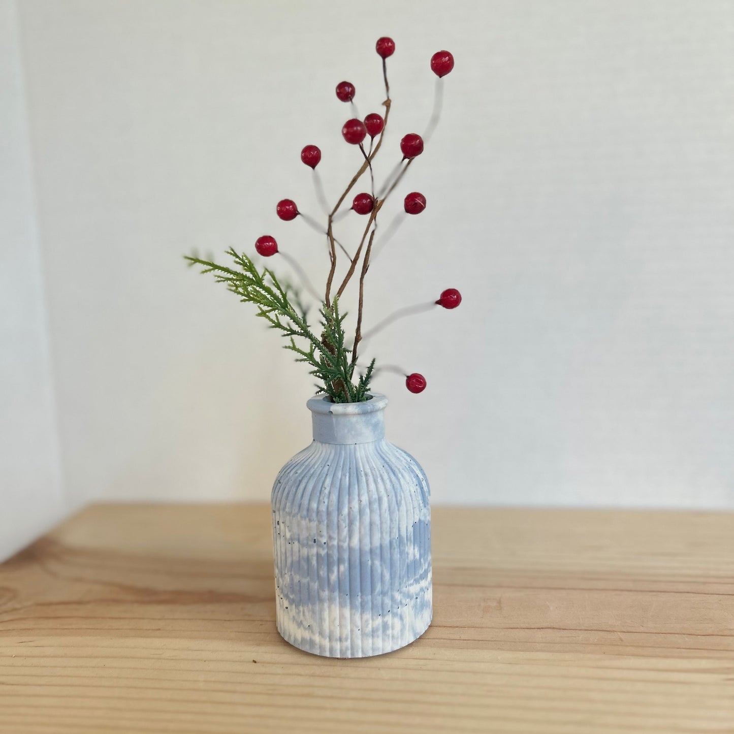 Striped cement vase in marbled ice blue. Shop Love Nene's Home decor and accessories.