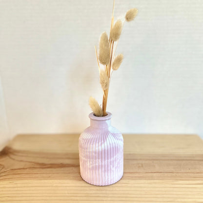 Small  striped cement vase in marbled pink.  Home decor and accessories by Love Nene.